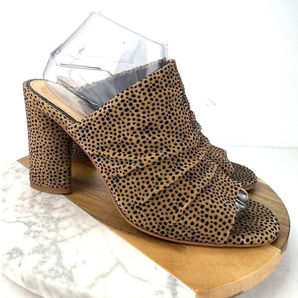 Gianni Bini Suede Leopard Animal Print Retro Open Toe Block Heel Mules Size 9 - Picture 1 of 9